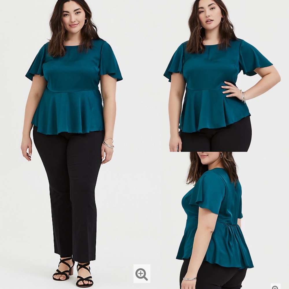 Torrid Dark Teal Charmeuse Babydoll Blouse, 0X NWT